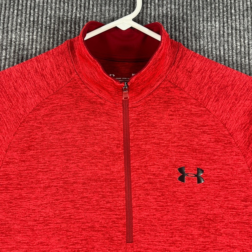 Under Armour Mens Pullover Shirt 1/4 Zip Medium Red Long Sleeve Loose Fit Heat